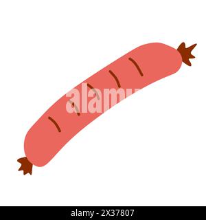 Simple fried Sausage isolated on White background. Street food and Cooking concept, Fast food, Vector illustration of grilled frankfurter in cartoon s Stock Vector