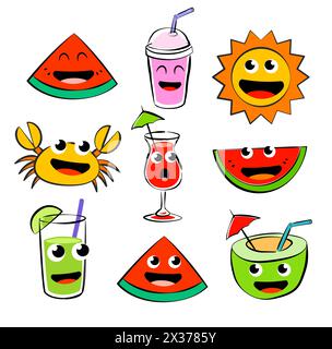 Fun cartoon characters for summer. Cartoon characters are used in summer designs. Stock Vector