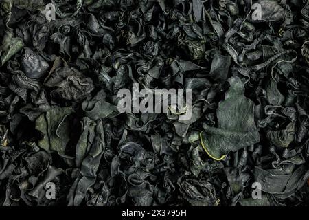 Dried wakame seaweed. Top view. Pattern Stock Photo