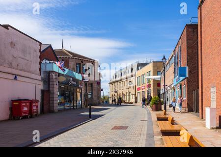 Pedestrianised Street in Macclesfield on a Sunny April Morning Stock Photo
