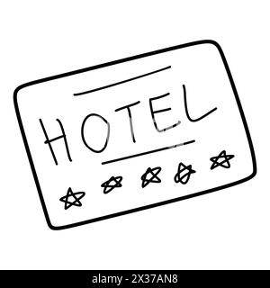 Hotel icon Isolated on white background. Simple Outline pictogram for business, marketing, internet concept. Doodle Vector symbol for web site design, Stock Vector
