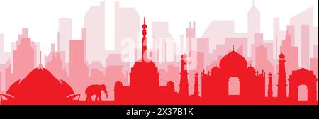 Red panoramic city skyline poster of NEW DELHI, INDIA Stock Vector
