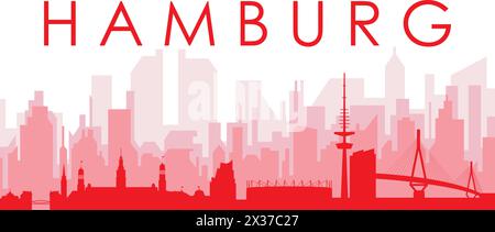 Red panoramic city skyline poster of HAMBURG, GERMANY Stock Vector