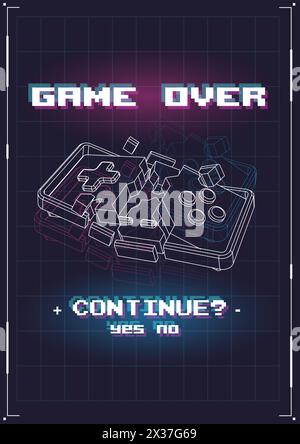 Game Over poster with lowpoly elements. Broken game controller. Creative gaming template. Stock Vector