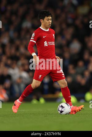 Liverpool, UK. 24th Apr, 2024. Wataru Endo of Liverpool in action during the Premier League match at Goodison Park, Liverpool. Picture credit should read: Cameron Smith/Sportimage Credit: Sportimage Ltd/Alamy Live News Stock Photo