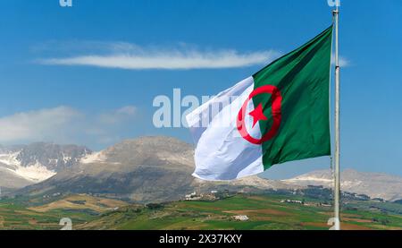 Die Fahne von Algerien flattert im Wind Stock Photo