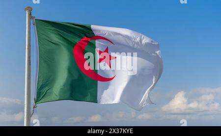 Die Fahne von Algerien flattert im Wind Stock Photo