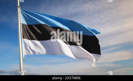 Die Fahne von Estland flattert im Wind Stock Photo