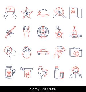 Soviet union icon set in flat style. USSR symbols. Vector illustration ...