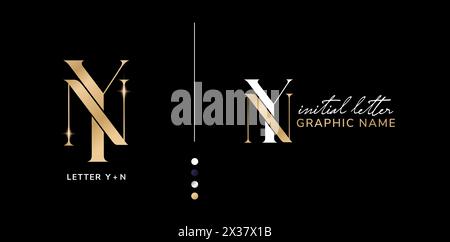 YN or NY luxury elegant initial letter logo design isolated black backgrounds for company and business sign, branding ads campaigns, letterpress Stock Vector