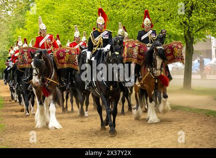 Hyde Park, London, UK. 25th April, 2024. The King's mounted bodyguard ...