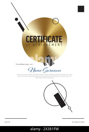 Minimalistic simple a4 diploma certificate template in japan style with gold accent. Printable template with sample content. Multipurpose certificate Stock Vector