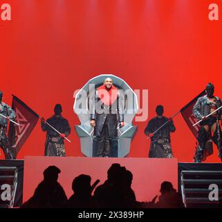 MIAMI, FL-APRIL 21: Don Omar performs during Don Omar “Back To Reggaeton Tour” at Kaseya Center on April 21, 2024 in Miami, Florida. (Photo by JL/Sipa USA) Stock Photo