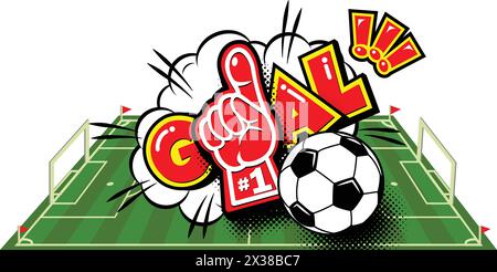 Cartoon football field. Comic drawing. Soccer ball. Vector illustration ...
