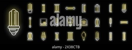 UV lamp icons set outline vector. Care clinic. Bulb cleaner neon color on black Stock Vector