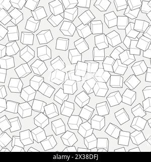 Abstract black line white cubes seamless pattern on grey. Minimal print. Stock Vector