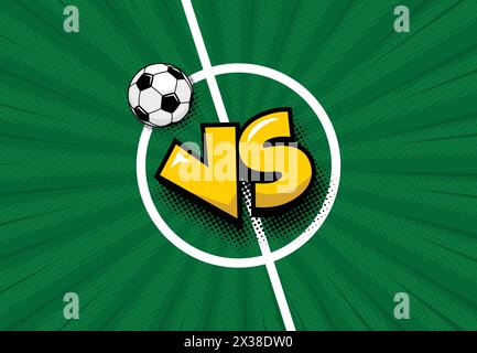 VS on football field texture with soccer ball. Versus tournament battle. Vector template background Stock Vector