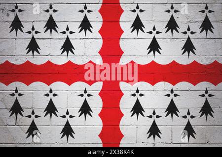 Flag of Bro-Gwened (Pays de Vannes) painted on a cinder block wall. Stock Photo
