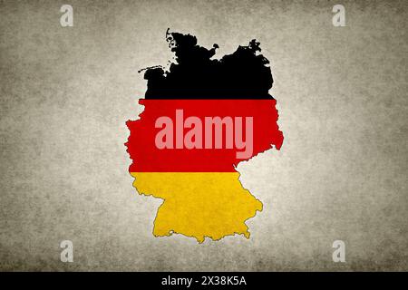 Grunge map of Germany with its flag printed within its border on an old paper. Stock Photo