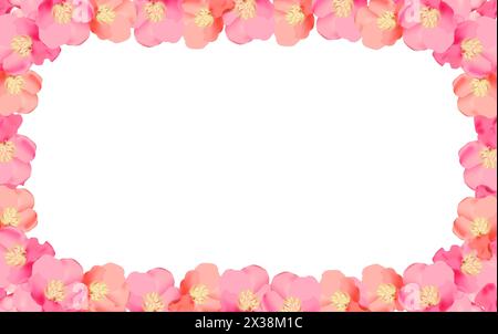 Floral Spring. Realistic banner with pink blossom background on soft light background for wallpaper design. Flowers Blossom border. Stock Photo