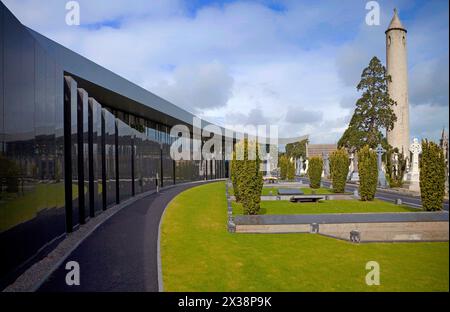 Glasnevin Cemetery Museum and the 19th century, mock round tower above the grave of Daniel O'Connell in Glasnevin Cemetery, Dublin City, Ireland. Stock Photo