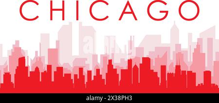 Red panoramic city skyline poster of CHICAGO, UNITED STATES Stock Vector