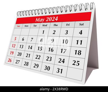 May 2024 calendar. Page of the annual business desk month calendar isolated on white Stock Photo