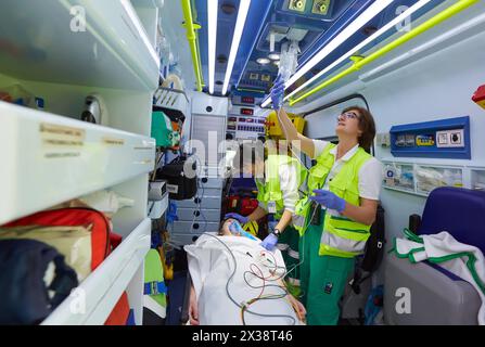 Medicalized ambulance, Emergency room, Hospital Donostia, San Sebastian, Gipuzkoa, Basque Country, Spain Stock Photo