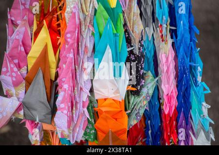 Origami Cranes Monument For The Victims Of The Atomic Bombing Prefectural First Girls's High School At Hiroshima Japan 27-8-2016 Stock Photo
