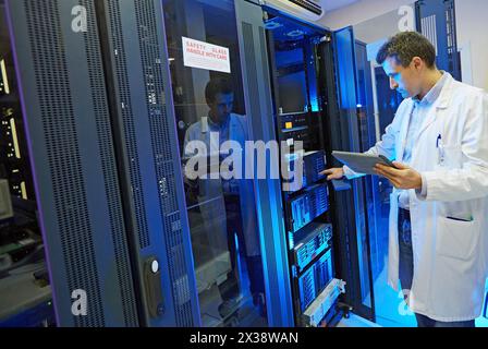 Data Processing Center, Department of Computer Servers in raks, Hospital Donostia, San Sebastian, Gipuzkoa, Basque Country, Spain Stock Photo