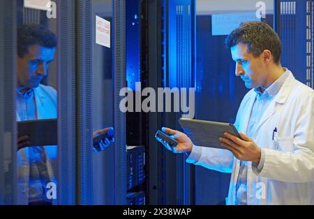 Data Processing Center, Department of Computer Servers in raks, Hospital Donostia, San Sebastian, Gipuzkoa, Basque Country, Spain Stock Photo