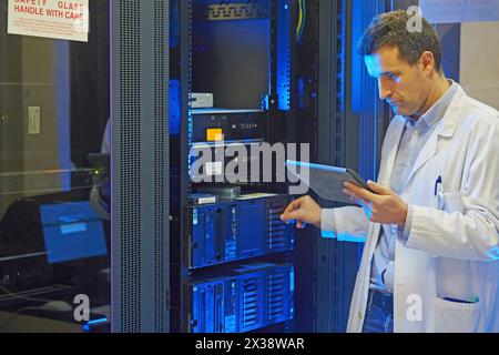 Data Processing Center, Department of Computer Servers in raks, Hospital Donostia, San Sebastian, Gipuzkoa, Basque Country, Spain Stock Photo
