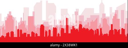 Red panoramic city skyline poster of MIAMI, UNITED STATES Stock Vector