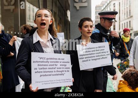 25th Apr. 2024. Protest outside DRAX AGM in the City of London. Drax is ...