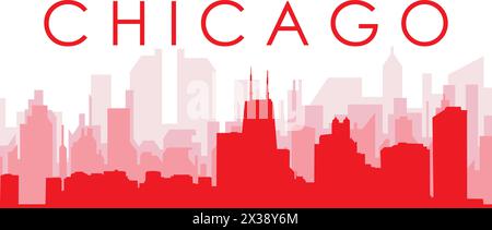 Red panoramic city skyline poster of CHICAGO, UNITED STATES Stock Vector