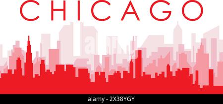 Red panoramic city skyline poster of CHICAGO, UNITED STATES Stock Vector