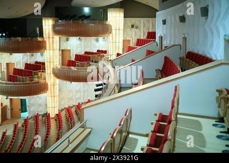 MOSCOW - OCT 25, 2016: Seats, balconies in Moscow State Music Theatre of Russian folk song concert hall in Diamond hall business center Stock Photo