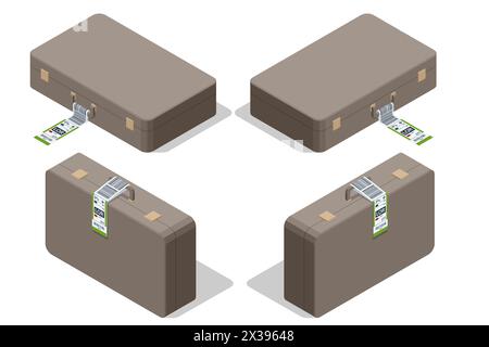 Isometric Luggage paper tags with barcode. Baggage information and ...