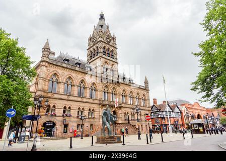 View of Chester Town Hall under cloudy sky. The Town Hall, designed by William Henry Lynn of Belfast, was built from 1865 to 1869. Stock Photo