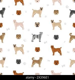 Armenian Gampe dog seamless pattern. Different poses, coat colors set. vector illustration Stock Vector