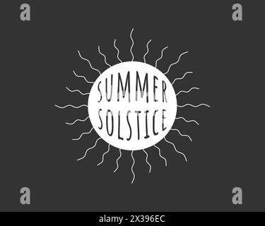 Summer solstice logo. Longest day of the year holiday logotype concept. Linear sun with inscription. Vector eps symbol Stock Vector