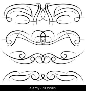 Set of vintage decorative curls, swirls, monograms and calligraphic borders. Line drawing design elements in black color on white background. Vector i Stock Vector
