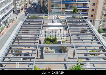 above view of flat roof of one of modern buildings of Monaco, close-up Stock Photo