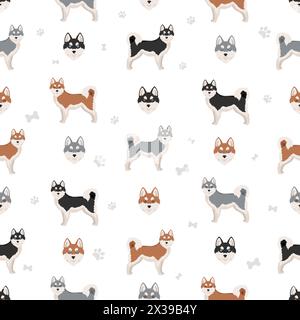 Alaskan klee kai all colours seamless pattern. Different coat colors set. Vector illustration Stock Vector