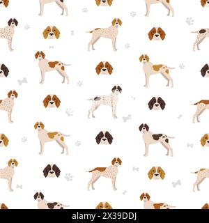 Ariege pointer seamless pattern. Different poses, coat colors set. vector illustration Stock Vector