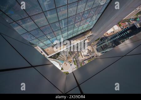 SHANGHAI, CHINA - AUG 18, 2015: (top view) High modern building Plaza 66, Height with antenna spire - 288.2 m Stock Photo