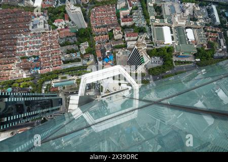 SHANGHAI, CHINA - AUG 18, 2015: (top view) High building Plaza 66, Height with antenna spire - 288.2 m Stock Photo