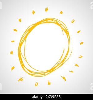 Hand drawn sun. Simple sketch sun. Solar symbol. Yellow  doodle isolated on white background. Vector illustration. Stock Vector