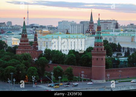 Grand Kremlin Palace, Towers of Kremlin at summer evening in Moscow, Russia Stock Photo