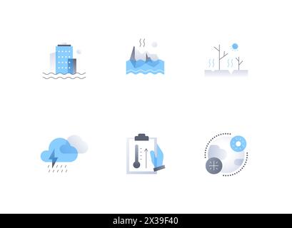 Ecological disasters - flat design style icons set Stock Vector